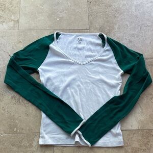 BDG Forest Green and White Long Sleeve Tee